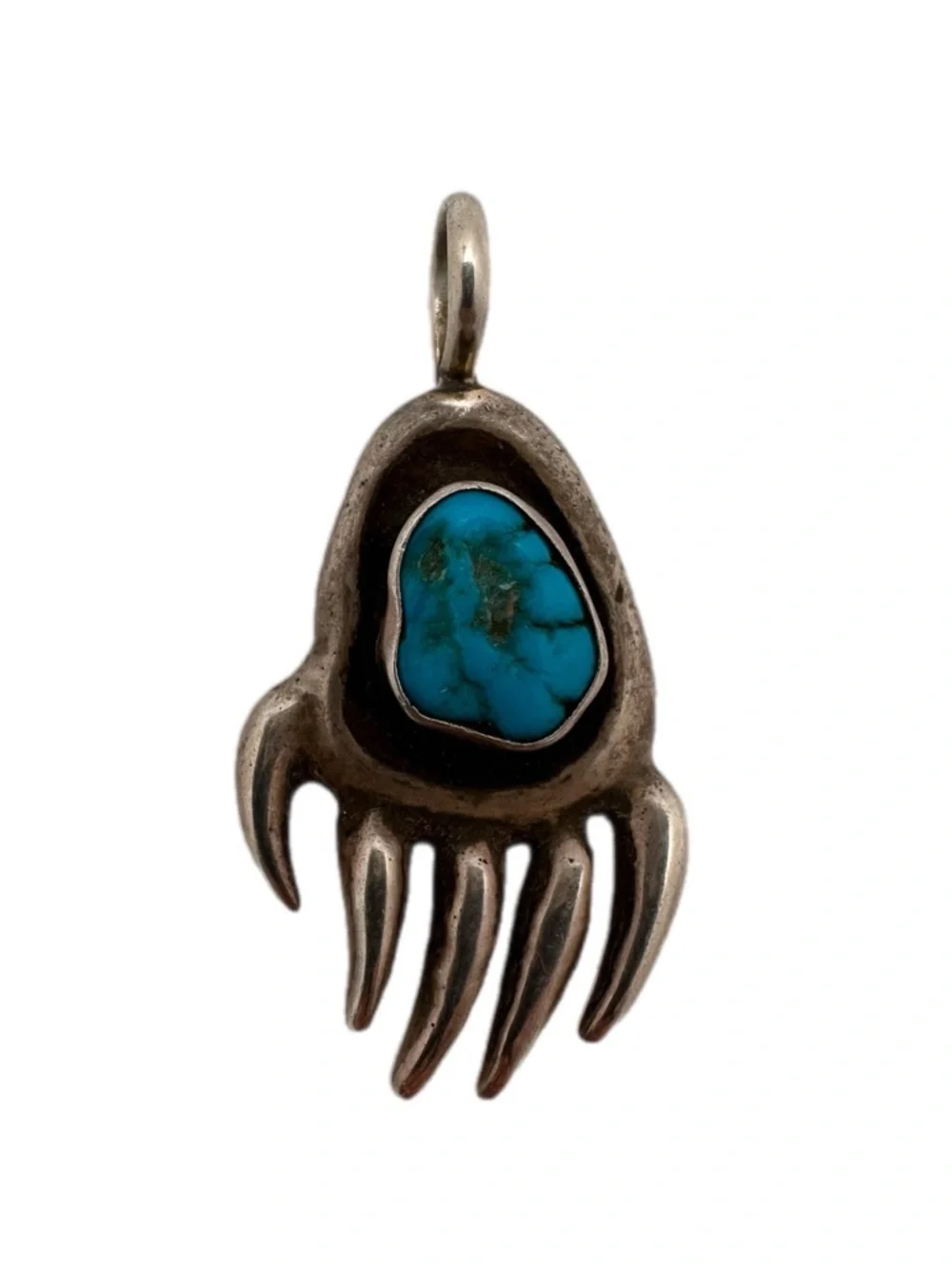 Vintage Stamped Sterling & Turquoise Bear Claw Pendant Stamped LD Native